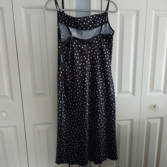 Bebe Satin Midi Silhouette Black & White Polka Dot Dress M - Picture 6 of 11